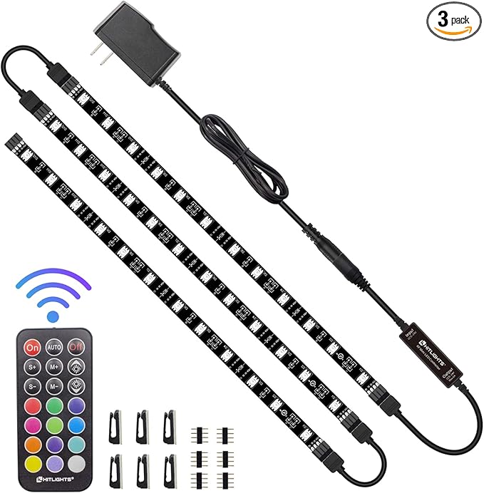 HitLights LED Strip Lights 3 Pre-Cut 12Inch/36Inch LED Light Strip Flexible Color Changing 5050 LED Accent Kit with RF Remote, Power Supply, and Connectors for TV, Home, DIY Decoration