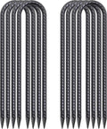 Trampoline Anchors 18 Inch, 1/2 Inch Diameter U Shaped Wind Stakes Heavy Duty Rebar Tent Stakes Chain Link Fence Spikes for Swing Set Soccer Goal Black Coated (8 Pack)