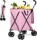 27 Gal/180 LBS Capacity Shopping Cart, Upgrade Huge Grocery Cart on Wheels,Heavy Duty Foldable Utility 360° Rolling Swivel Wheels for Shopping Picnic Groceries Laundry (Rose)