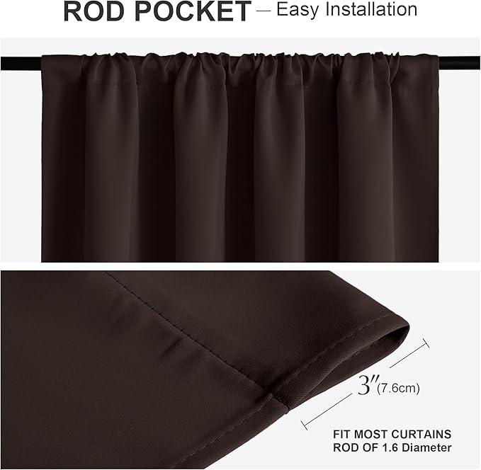 PONY DANCE Short Black Out Curtains 40 inch Long for Small Window, Rod Pocket Privacy Bathroom Draperies, Lighting Blocking Drapes for Basement(2 Panels Set,Chocolate Brown, W42 x L40 inches)