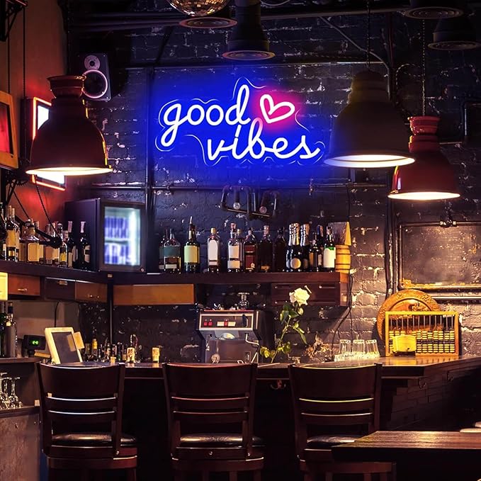 Blue Good Vibes Neon Signs for Wall Decor, Room Decor Aesthetic Good Vibes Neon Light Blue, USB Powered Game LED Sign for Bedroom, Gamer Light up Sign for Christmas Teen Boys Girls Men Cave