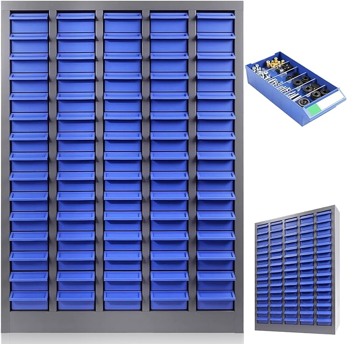 75 Drawers Nut and Bolt Organizer, 36" H x 26" D x 9" W Bolt and Nut Tool Storage Cabinet with Acrylic Adjustable Shelves & Label Stickers, Alloy Steel Parts Cabinet for Workshop Garage Organizer