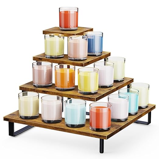 ELITEROO 4 Tier Display Riser Stand, Wood & Metal, Space Saving Corner Stand for Retail, Vendor & Home Use