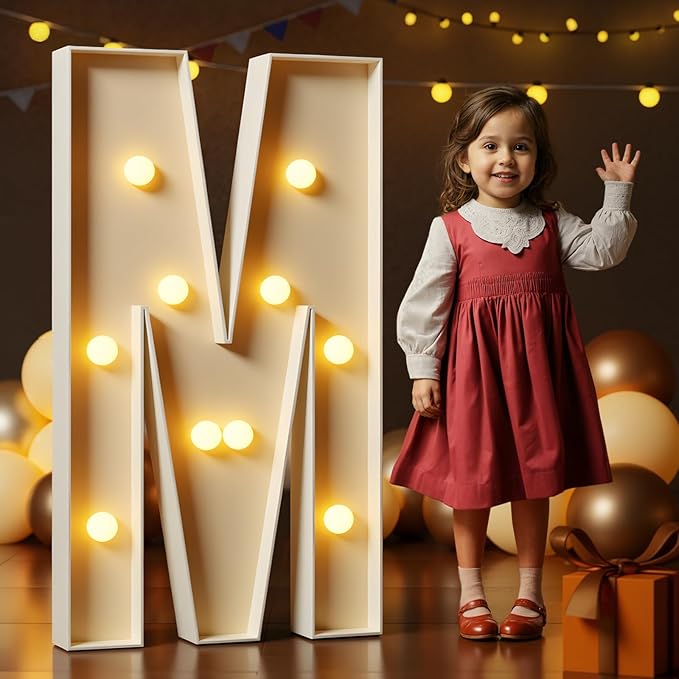Marquee Letters 4 Feet Tall Large Light Up Letters M Wedding Mr and Mrs Sign Marry Me Engagement Party Decor Yellow Light Birthday Decorations Balloon Arch Kit Foam Sign M