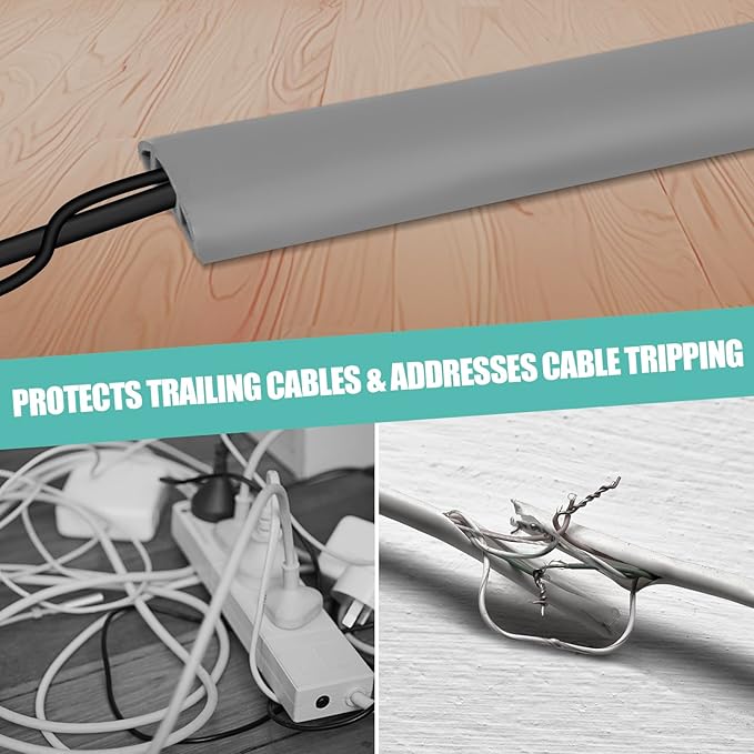 Floor Cord Cover Self Adhesive Cord Hider,20FT Cable Management, Extension Strip Protector for Wires, Prevent Cable Trips for Offices, Gyms, Exhibitions Cavity:0.39"(W) x 0.27"(H) Gray