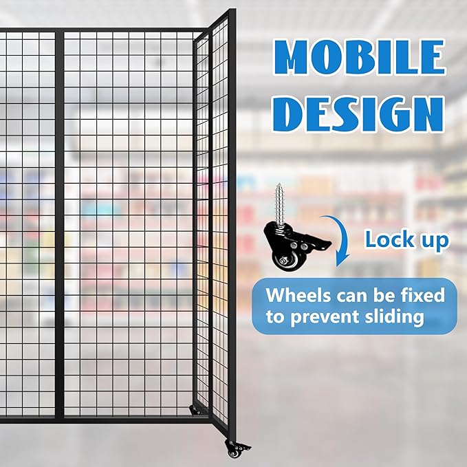 Grid Wall Panels, Grid Wall with Wheels,4x5.5Ft Gridwall Panel Display Stand,Sturdy Art Display Panels, Grid Display Stand, Black
