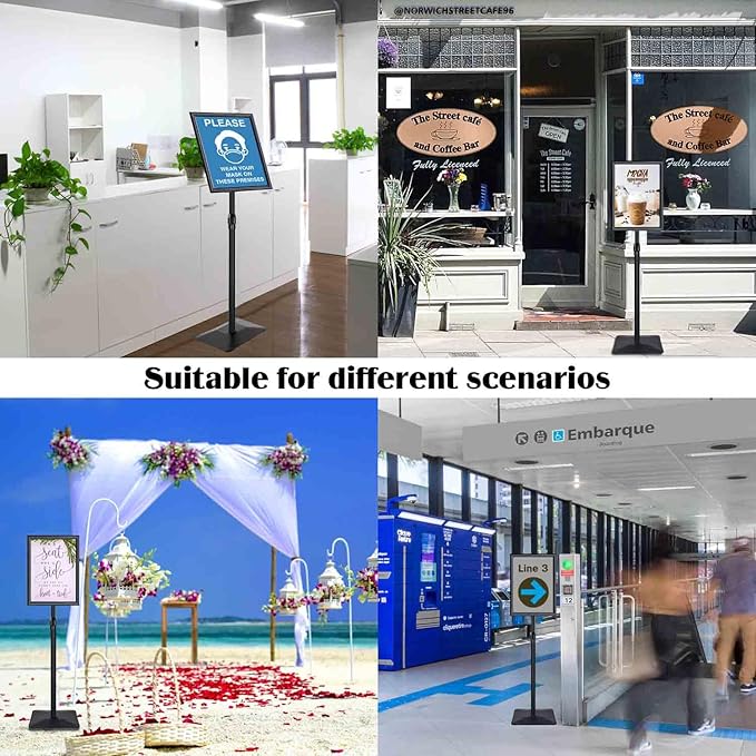 Adjustable Sign Stand for Display, with Upgraded Iron Base, Pedestal Floor Signage Stand Holder for Outdoor or Indoor Advertising (11 x 17, Black, 3Pack)