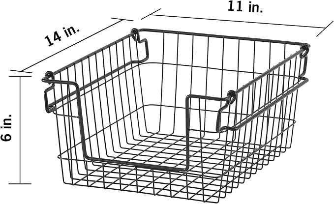 TRINITY 2-Pack Stackable Metal Wire Storage Baskets With Handles, Black, 11 Inches