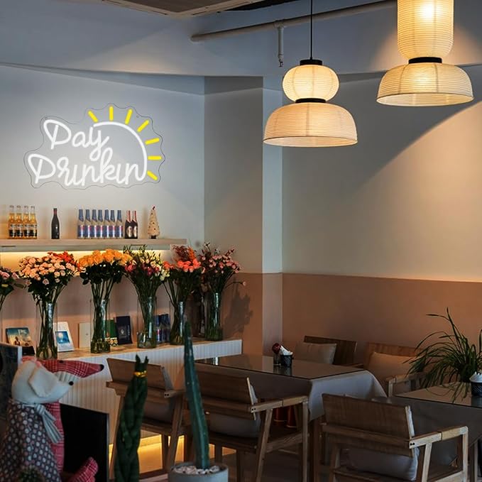 Day Drinking Neon Sign for wall decor, Bar Neon Sign Letter Neon Lights sign, USB Powered Drinking LED Sign with Dimmable Switch for Home Bar Man Cave Party Club Wall Decor