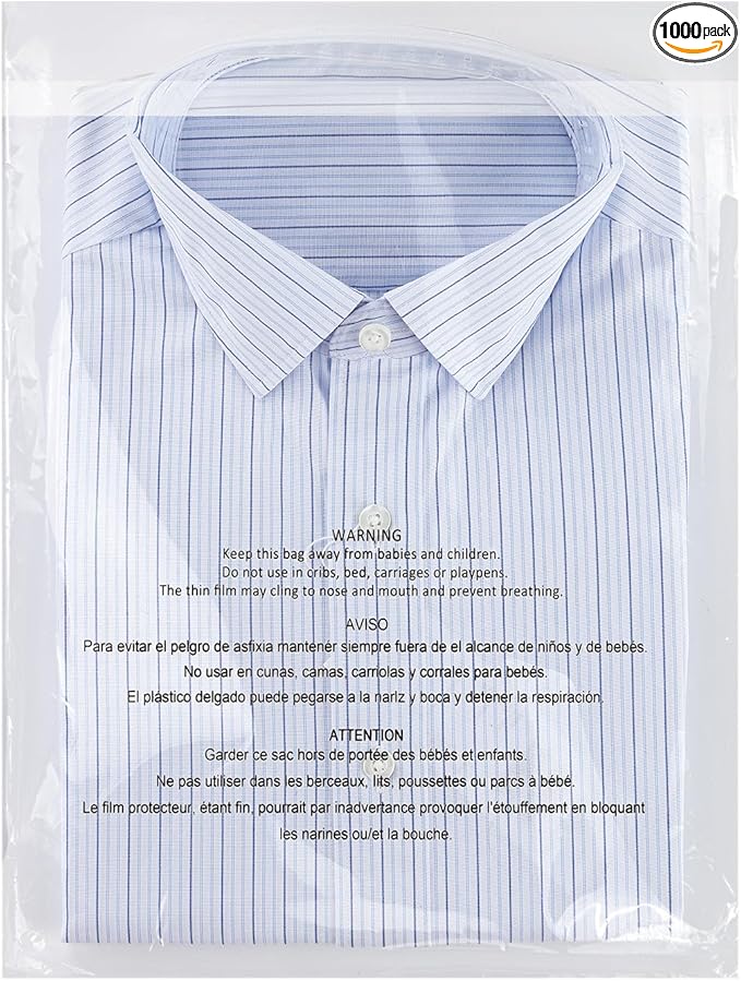 iMailer - 1000 Count - 10" x 13" Clear Poly Bags with Suffocation Warning Bags for Prints, Photos, Documents, Clothing, T-Shirt - Resealable Adhesive