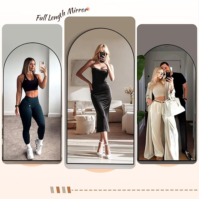 EOGOW 71" x 24" Arched Full Body Mirror,Standing or Leaning Tempered Glass Shatterproof Full Length Mirror with Stand for Bedroom Living Room Entryway,Black