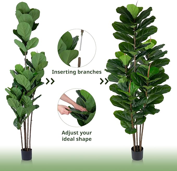Faux Fiddle Leaf Fig Tree 6 FT - Artificial Ficus Tree with Tall Artificial Plants Large 69 Fiddle Leaves - Lifelike Fake Trees for Home Decor Living Room Indoor Outdoor
