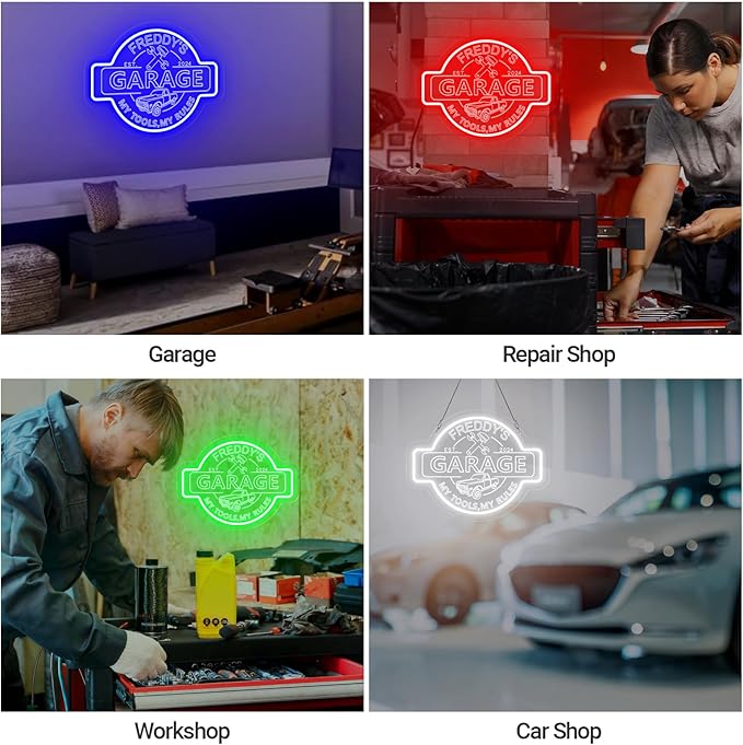 Custom Name Garage Neon Sign, Personalized LED Garage Neon Light, Customizable Mechanic Shop Light Up Sign for Man Cave, Car Repair, Auto Workshop, Home Garage Decor, Gift for Dad, Husband, Father's Day Gift