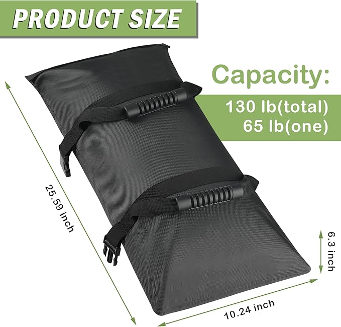 Esmorah Umbrella Base Weights Sand Bags, 2 Pack 65lbs Fillable Weight Bags to Hold Things Down, Black Weighted Base Sandbags for Outdoor Furniture Patio Cantilever Umbrellas Stand (Without Sand)