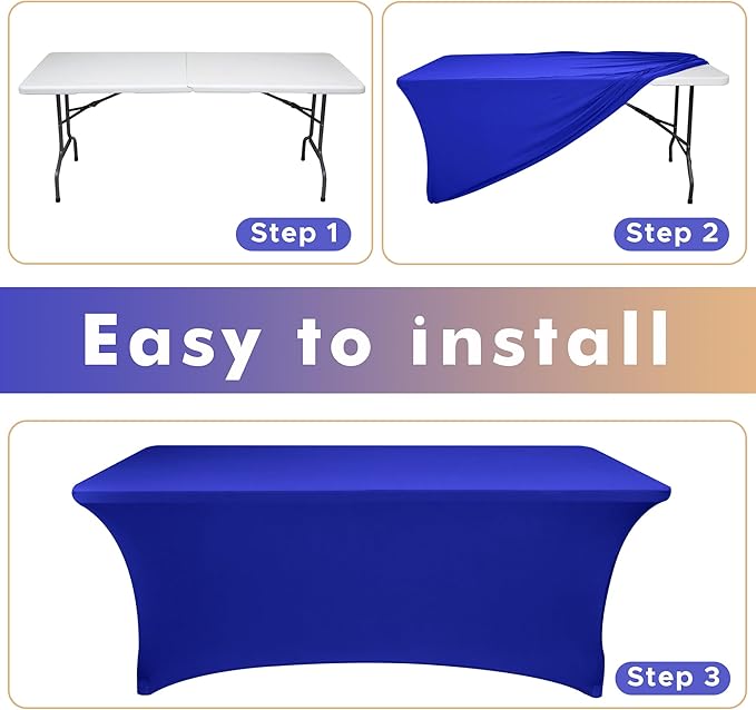 Nasitos 2 Pack Royal Blue 4 ft Table Cloth Fitted-Open Back Spandex Table Covers for Folding Tables, Washable Fabric and Wrinkle Resistant Stretch Table Cover for Trade Show, Parties, Events