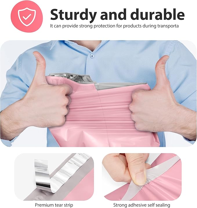 Fuxury Poly Mailers 14.5x19 Inch 50pc Shipping Bags for Small Business Mailing Envelopes for Clothing,Self Seal Shipping Envelopes Waterproof Poly bags Durable Packaging Bags Light Pink