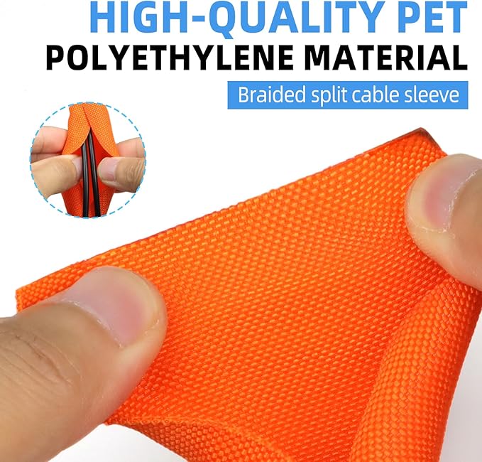 Automotive Wire Loom Tubing, Split Braided Cord Protectors from Pets No Chew, Flexible Cable Sleeve Cable Management for TV/Computer/Electric Wires (Orange, 3/4"-25ft)