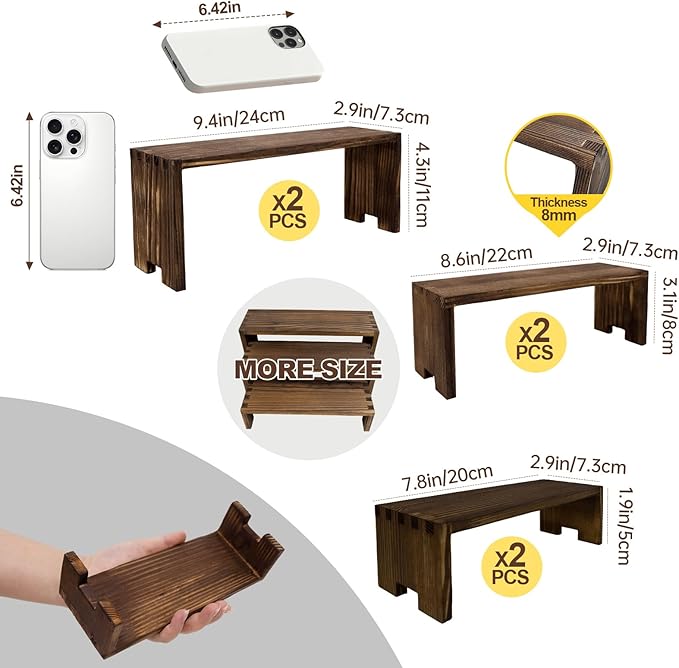 Display Riser Wood Risers Cupcake Stand 3 Tier Racks Decorative Rectangular, 2 Set 6 Piece Cologne Perfume Organizer Dessert Stands for Vendors Event