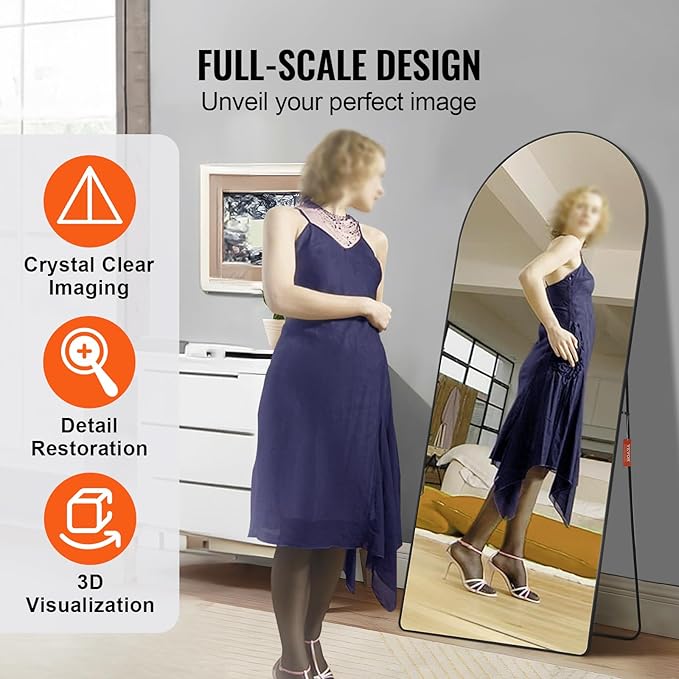 VEVOR Full Length Mirror, 71'' x 32'' Large Black Arched Floor Mirror with Stand Aluminum Alloy Frame, Free Leaning Hanging Wall Mounted, Full Body Mirror for Bedroom Living Room