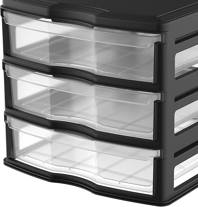 Life Story 3 Drawer Stackable Shelf Organizer Plastic Storage Drawers for Bathroom Storage, Make Up, Or Pantry Organization, Black (2 Pack)