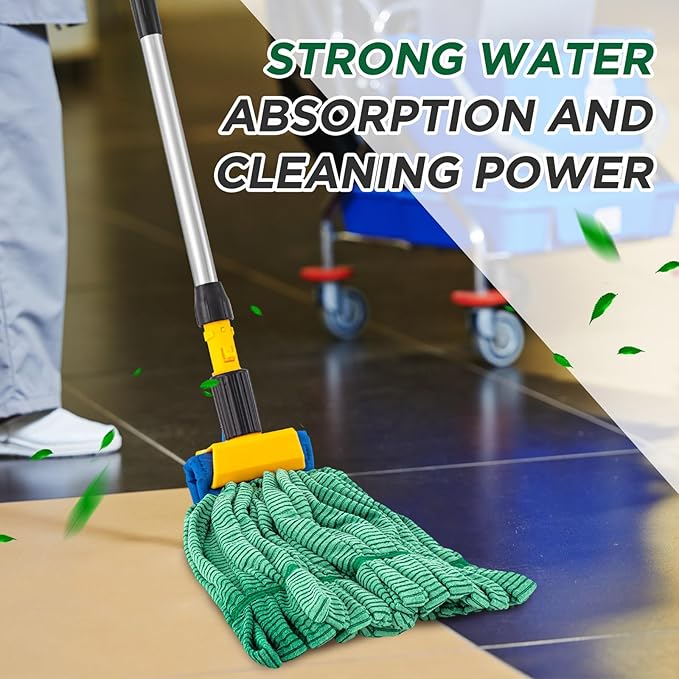 Hushee 40 Pack Large Microfiber Tube Mop Heads 18 oz Heavy Duty Commercial Industrial Wet Mop Head Refill Reusable Machine Washable Looped End Mopheads for Hardwood, Tile, Laminate Floors (Green)