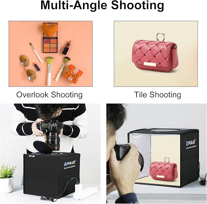 Photo Studio Light Box, PULUZ Mini Folding Lightbox LED Ring Light Portable Photo Box Shooting Tent Box Kit 12 Colors Backdrops USB Light Box Photography for Small Items Product Photography 10"x10"