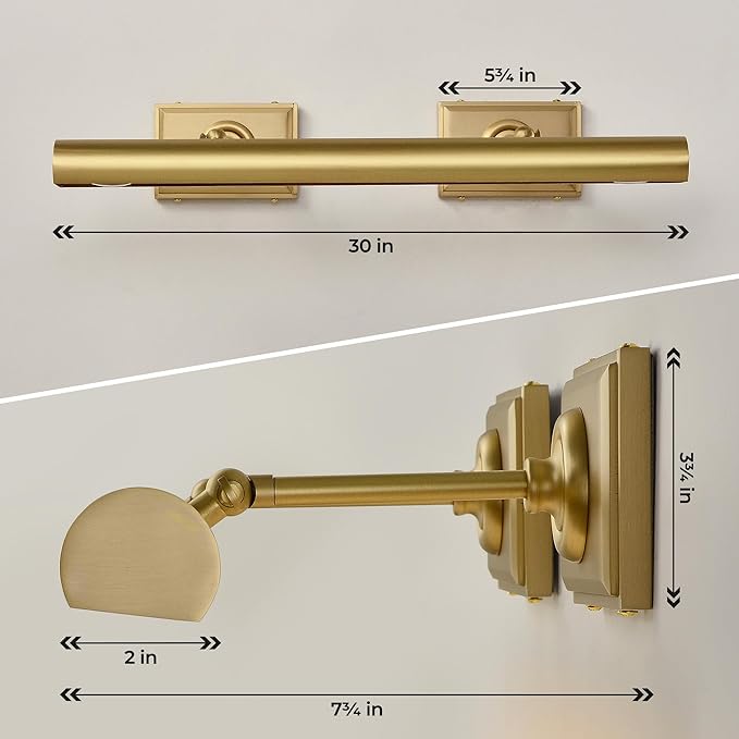 Picture Light, 30 in Hardwired Picture Lights for Wall, Dimmable Wall Sconces Poster Light, Brass 4 Lighting for Paintings Frames Art Display Gallery Bedroom Living Room No Bulbs