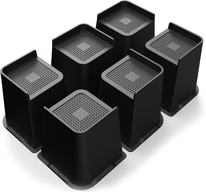 Bed Risers 2 inch, 3 inch, 4 inch, 6 inch or 8 inch Heavy Duty Furniture Risers, Up to 6000 Lbs L Shaped Design Bed Lifts Blocks for Couch Desk Sofa Table (Black, 6 Inch 6 Pack)