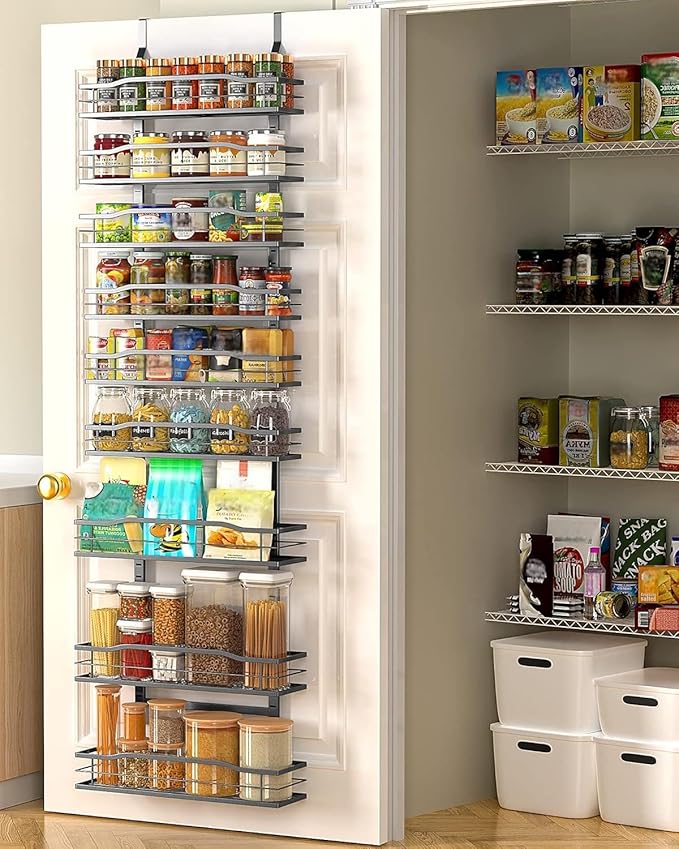 Moforoco 9-Tier Over The Door Pantry Organizer, Pantry Organization and Storage, Black Hanging Basket Wall Spice Rack Seasoning Shelves, Home & Kitchen Bedroom Bathroom House Essentials