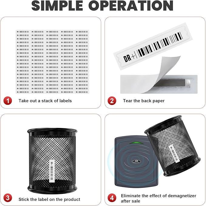 5000 Pieces of 58 kHz Acousto-Magnetic (AM) Security Tag Labels, Compatible with 58 kHz EAS Systems. Features Simulated Barcodes