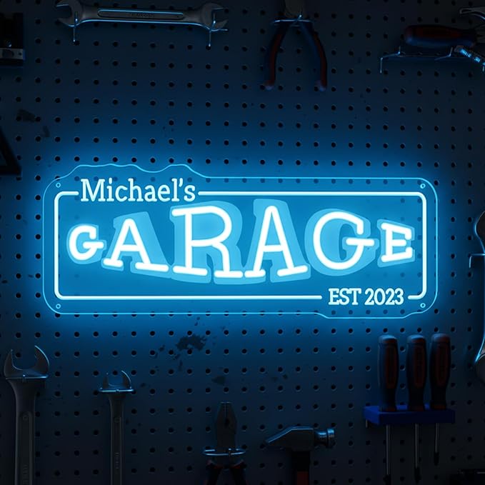 Custom Garage Neon Sign, Personalized LED Garage Decor for Men, Custom Name Light for Man Cave, Auto Repair Shop, Workshop & Mens Room Decor, Christmas Gifts for Dad, Gifts for Car Guy