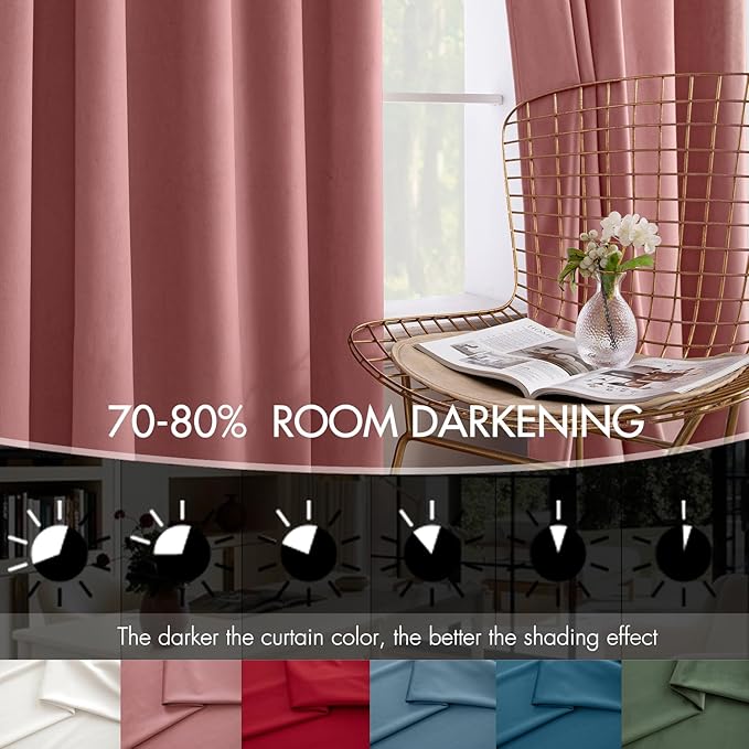 MIULEE Velvet Curtains 96 Inch Long 2 Panels Set for Bedroom, Pinch Pleat Back Tab Thermal Insulated Pink Living Room Darkening Drapes Pleated Blackout Floor to Ceiling Curtains with Hooks Dusty Rose