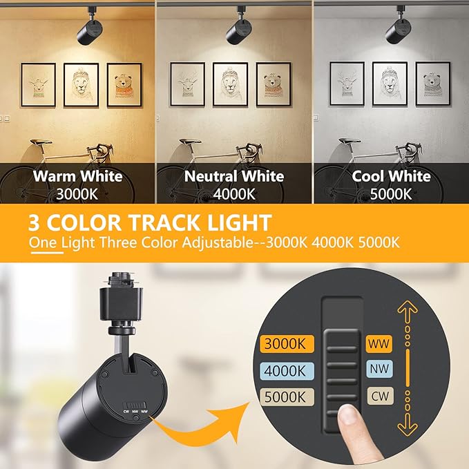 VANoopee 3-Color in 1 20W H Track Lighting Heads Dimmable Flicker Free Bright LED Track Lighting Fixtures for Accent Retail Kitchen Artwork, Linear Track Light H Type - CRI90+ 36° Black - 3 Pack