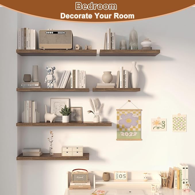 12 Inch Deep Floating Shelves for Wall 3 Pack Floating Shelfs Large Storage Space Wall Decor Display Shelf for Bathroom Living Room Bedroom Kitchen 48" W x 12" D x 1.2" H Rustic Brown