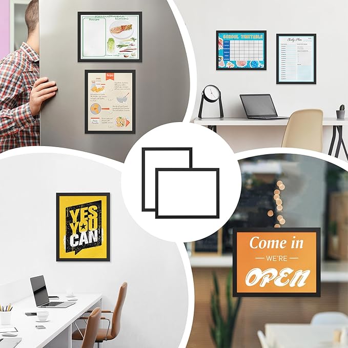 Relx 12 Pcs 8.5 x 11'' Self-Adhesive Magnetic Wall Signs Holder Magnetic Picture Frame Document Holder Wall & Window Adhesive Frames for Office Home Store Restaurant