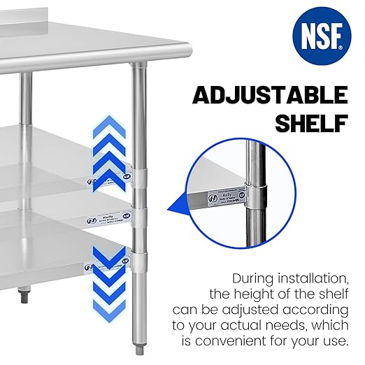 Hally Stainless Steel Table for Prep & Work 30 x 30 Inches, NSF Commercial Heavy Duty Table with Undershelf and Backsplash for Restaurant, Home and Hotel