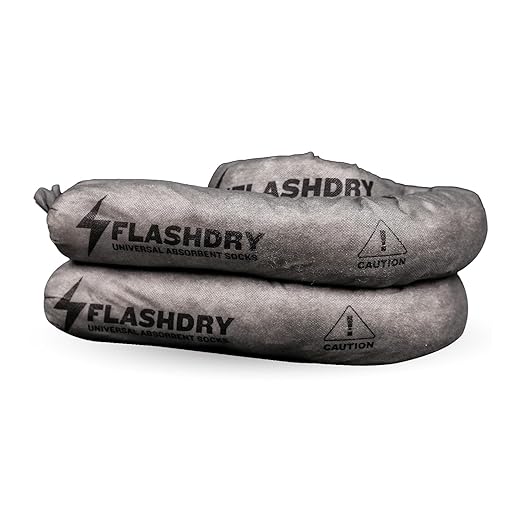 Flashdry Portable Complete Spill Kits Includes Yellow Duffle, Bag Tag, 15 Spill Absorbent Pads, 2 3" x4' Sorbent Socks, Disposal Bags, Nitrile Gloves - 6 Pack