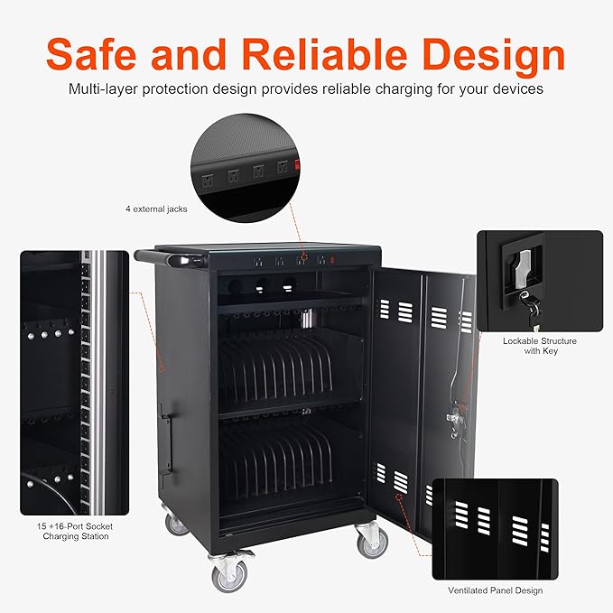 Laptop Charging Cart,35 Devices Tablet Storage Carts for pad Up to 16.3" Screen Size, Classroom Computer Mobile Charging Station for Pads, Chromebooks,Laptops, Security Storage(31+4 Bay-Black)