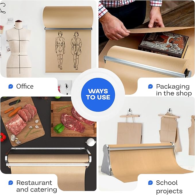 IDL Packaging 36" Kraft Paper Roll Dispenser & Cutter for Rolls up to 36" Wide and 9" in Diameter – Tabletop Reinforced Steel Paper Holder with a Cutter – for Kraft and Butcher Paper