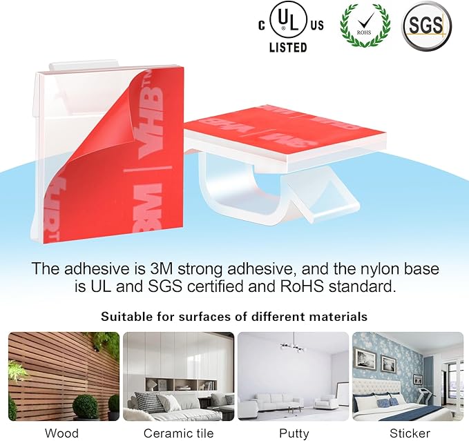 60 PCS XHF 5/8” Adhesive Cable Wire Clips Clear, Outdoor Christmas Light Clips, Cable Staples Cable Management Wire Organizer Cord Holder for Under Desk, Car, Wall, TV PC Ethernet Cable