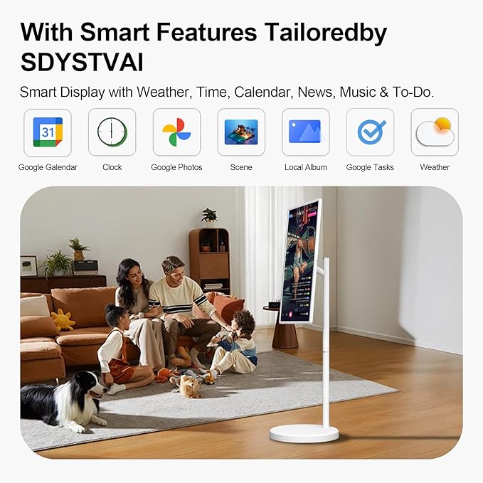 32-Inch FHD Smart Portable TV on Wheels, Rolling TV 1080P Touch Screen Android 15 OS Monitor, EDLA-Certified, 6G RAM + 128GB, 8MP Camera, Built-in 6–8H Battery, Full Swivel Rotation, Voice Remote