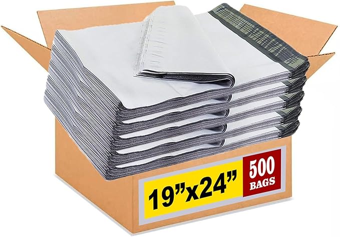 iMBAPrice 19x24 Inch White Poly Mailers, 500-Pack (#7 Large Size) Self-Seal Shipping Envelopes, Waterproof & Tear-Resistant Plastic Mailing Bags for Packaging and E-Commerce