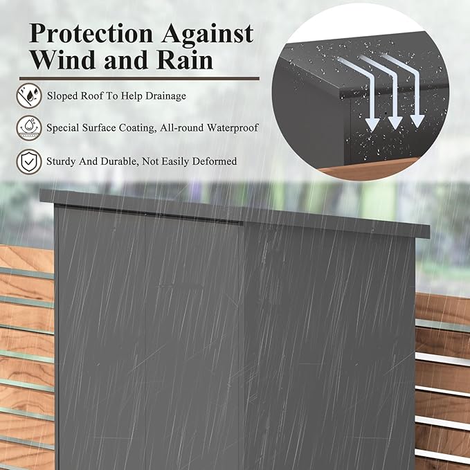 LUCYPAL Outdoor Storage Cabinet Waterproof,Metal Storage Shed with Shelves,Tool Shed with Lockable Doors and Slooping Roof for Garden,Backyard,Patio Lawn,Grey