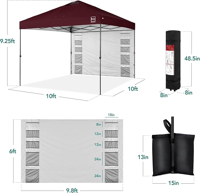 Best Choice Products 10x10ft Easy Pop Up Canopy w/Side Wall, 10 Pockets, Portable Carrying Case, 1-Button Setup, 4 Weight Bags - Burgundy