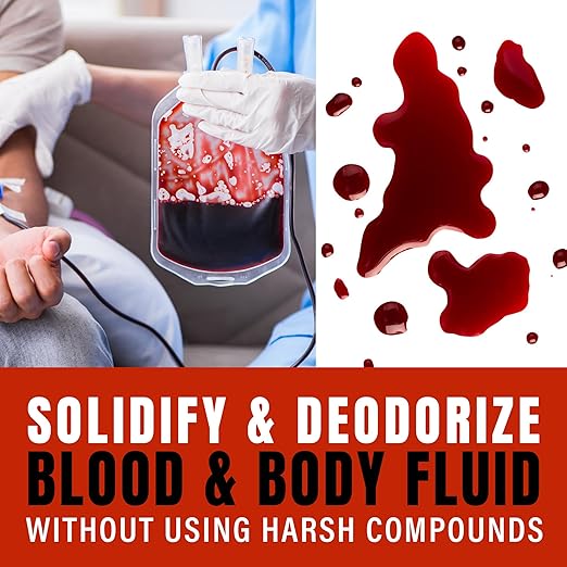 SMELLEZE Blood & Body Fluid Waste Clean Up Super Absorbent, Solidifier & Deodorizer: 2 lb. Granules Absorb Blood, Urine, Diarrhea, Vomit, Body Fluids & Other Water Based Bio Waste in Seconds