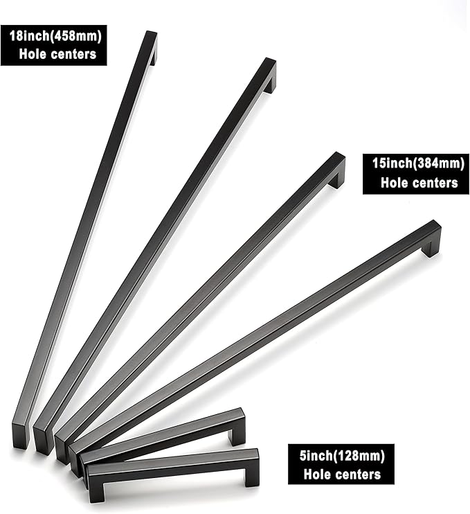 Matte Black Cabinet Pulls - Square Drawer Pulls, 2 Pack 18 Inch Stainless Steel Kitchen Door Cupboard Handles, 458mm Hole Centers