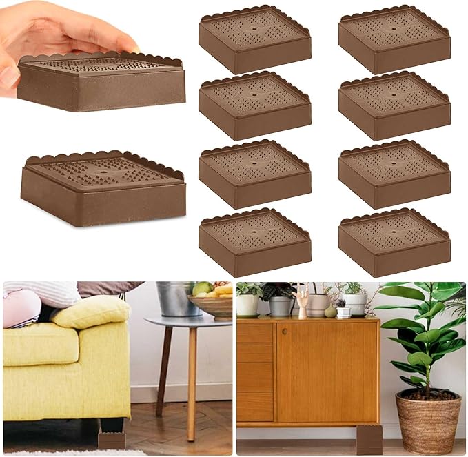 Bed Risers 1 inch, 2 inch, 3 inch, 4 inch Heavy Duty, Adjustable Furniture Riser for Table Desk Couch Sofa Chair Recliner Leg Frame Dorm, Stackable Bed Raisers Blocks (Brown 8 Pack, 1 inch)