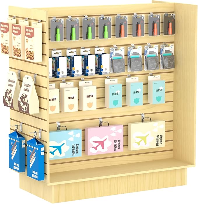 49.5”W x 24”D x 54”H - Retail Slatwall Gondola Display with 3” Slat Wall Units，Maple Versatile H-Unit Slatwall Display Stand