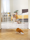 Babelio 36.5-57" Extra Wide Baby Gate with Cat Door,Auto Close&Two Way Swing,Pressure Mounted Dog Gates for Stairs,Doorways,Includes 4 Wall Cups and 3 Extension Pieces,White