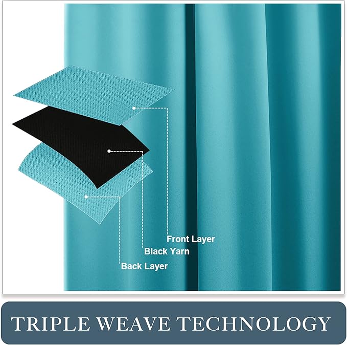 PONY DANCE Blackout Curtains Set - Window Treatments Rod Pocket Draperies Light Block Curtain Panels for Kids' Room Kitchen & Bathroom, W 42 by L 45 inches, Blue Mist, 2 Pieces